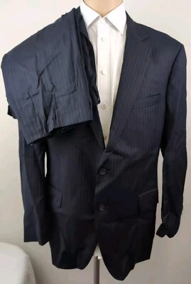 Samuelsohn SB Ashton Super 130's Mens Navy Striped 2 Piece Suit Size 40R W36X30 - Image 1 of 4