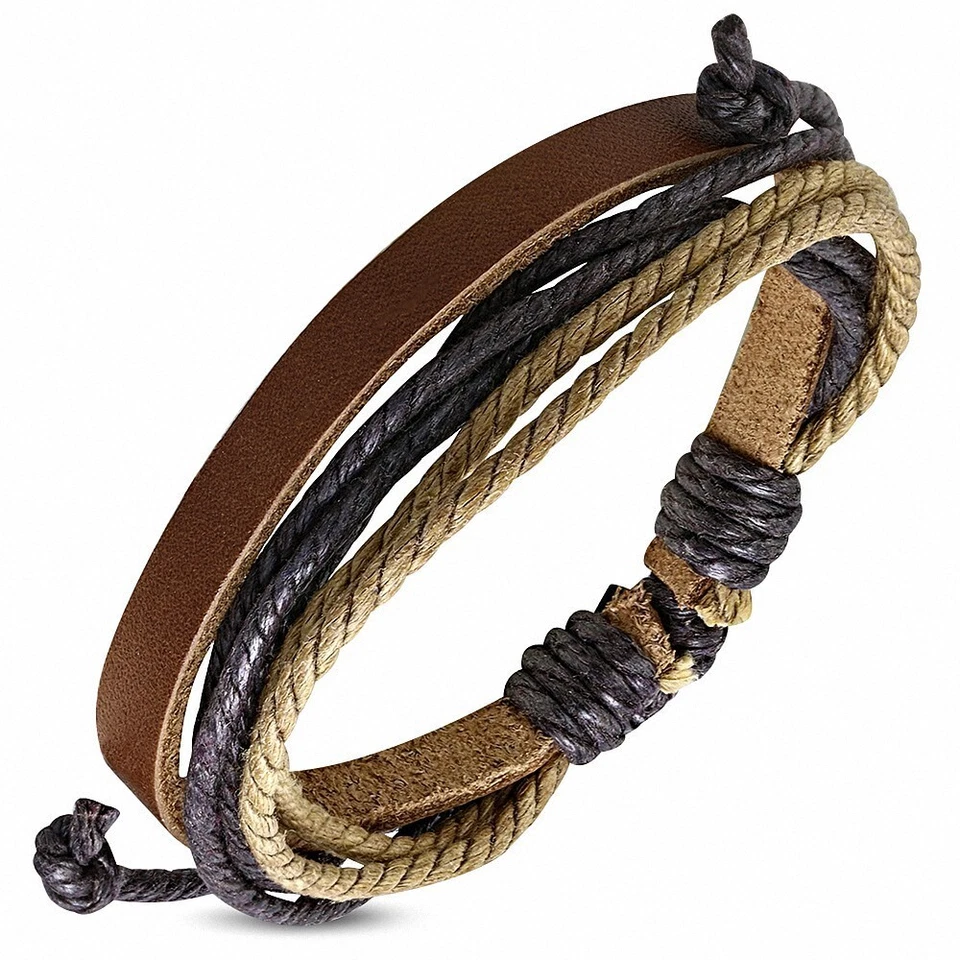 Armband Einstellbar aus Braunem Leder Mit Schnur Mehrfarbig Ab Modisch - FBK778 - Bild 1 von 1