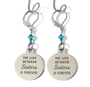 Pendientes Hermana con Piedra Natal, Hermanas del Amor Para Siempre, Hermana Joyería Regalo - Imagen 1 de 3