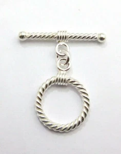 6 Set 18X30mm Bali Toggle Clasp Hook clasp Sterling Silver Plated mo-156 - Picture 1 of 3