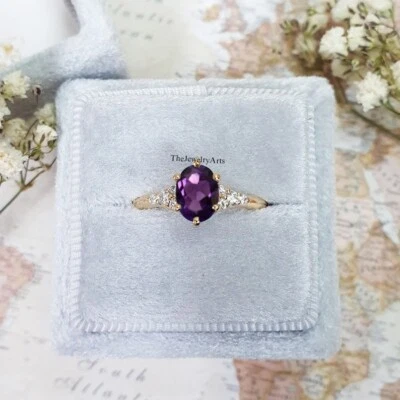 Natural Amethyst Ring, Stylish Dainty Ring, 925 Sterling Silver Ring, Oval Ring - Image 1 of 4