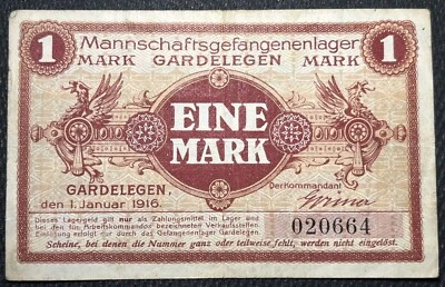 Circulado 1916 Alemania Primera Guerra Mundial Prisioneros Campo Gardelegen 1 (Eine) Marca Foto 1 de 2