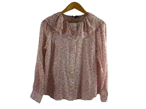 New J Crew Womens S Pink Floral Ruffle Button Up LS Blouse Top Viscose NWT $128 - Picture 1 of 13