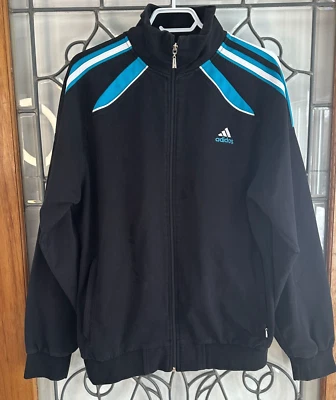 Adidas Black Cotton Blend Jacket Zip up with Blue Stripes - XXL - Image 1 of 4
