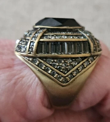 HEIDI DAUS Talla 10 NEGRO GRANDE CORTE OVALADO CRISTAL PAVÉ BAGUETTES Y ANILLO REDONDO Foto 1 de 4