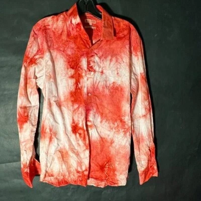 Camisa Reiss Rosa Roja Tie Dye Abotonada Talla Grande Manga Larga Algodón Calce Ajustado Foto 1 de 4
