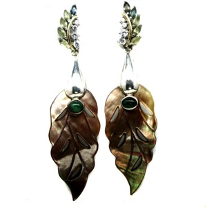 Edelstein Grau Perlmutt, Smaragd, Saphir & Zirkonia Ohrringe 925 Silber - Bild 1 von 4