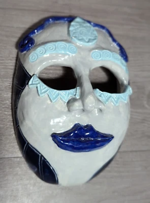 OOAK 7.75"x5.5" Art Pottery Venetian Mask Sculpture Masquerade Clown Decor Face - Image 1 of 4