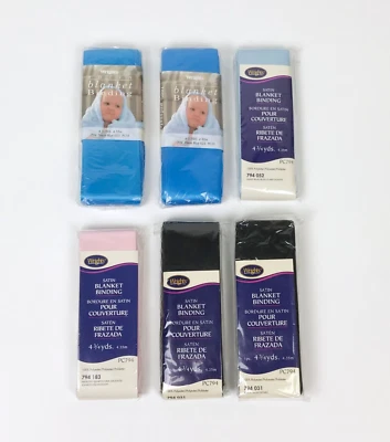 Wrights Satin Blanket Binding 4 3/4 Yds - Lot of 6 Assorted Colors - Image 1 of 2