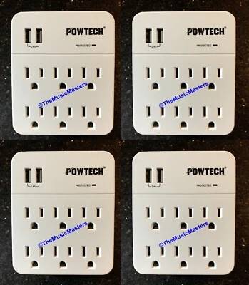 4X Surge Protector 6 Outlet Power Splitter Electrical Outlet Adapter 2 USB Ports - Image 1 of 4