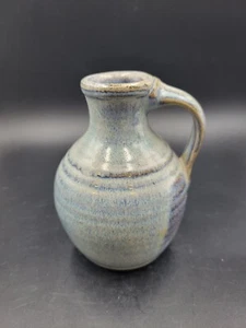 Small Studio Art Pottery Stoneware Jug Blue Glaze Marked - Picture 1 of 9