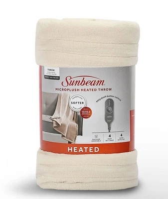 Sunbeam Off White/Cream Microplush Softer Heated Throw. Size 50 In. X 60 In. New - Image 1 of 4