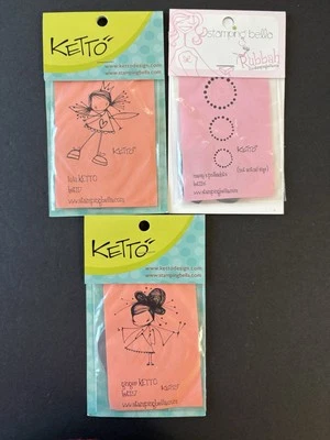 Ketto Stamping Bella Lulu Polkadots Ginger Girls LOT of 3 New Bare Rubber Stamps - Image 1 of 3