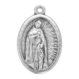 Saint St. Peregrine - Pray for Us - Italian Die-Cast Silver tone Ox 1" Medal - Picture 1 of 2