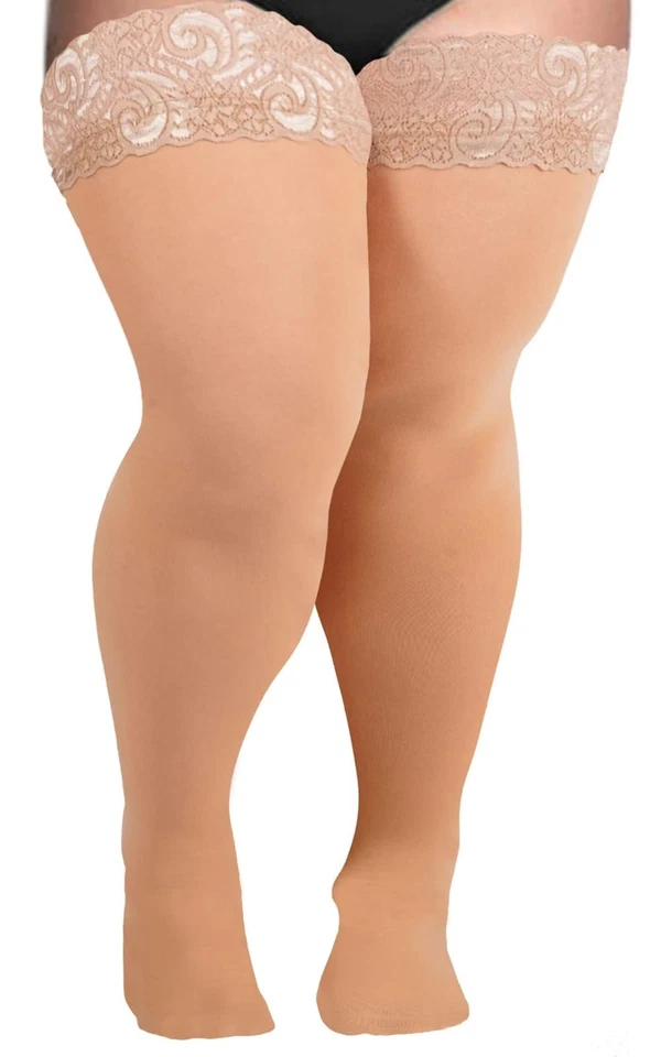 Plus Size Thigh High Stockings Women Sexy Lace Semi Sheer Stay Up Lingerie Th... - Image 1 of 4