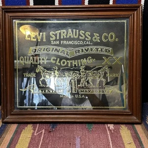 Vintage 1973 Levi Strauss Jeans Acid Etched Mirror Sign 70s Ad Bar Store + Frame - Picture 1 of 6
