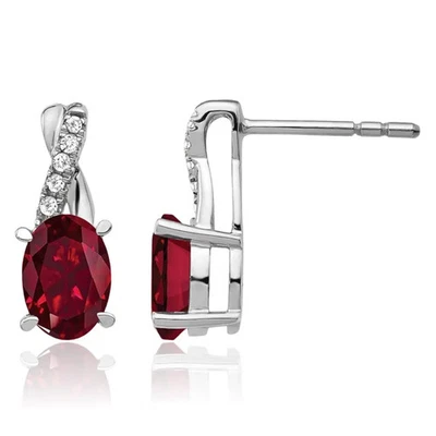 14K Solid White Gold Ruby Diamond Dangle Earrings - Image 1 of 4