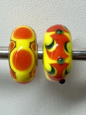 TROLLBEADS Par de 2 Únicos Amarillo y Naranja ¡NUEVO! Texturizado Foto 1 de 4