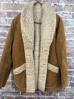 Abrigo de cuero vintage JC Bar (44) chaqueta occidental forrada de sherpa años 70 rancho vaquero Foto 1 de 4