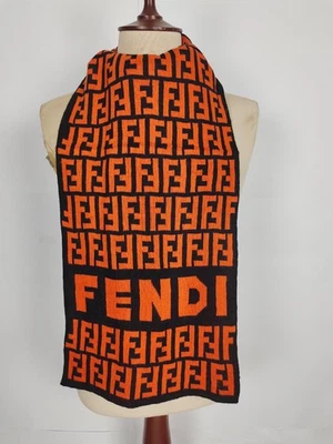 Bufandas bufanda de invierno de lana naranja/negro estampadas vintage genuinas FENDI Foto 1 de 4