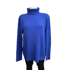 Talbots gerippter Strickpullover mit Knopfmanschette und Rollkragen in Royalblau XL NEU UVP 84 $ - Bild 1 von 7