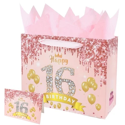 Bolsa de Regalo de Cumpleaños "Dulce 16" Oro Rosa para Niñas Decoraciones para Hija Foto 1 de 4