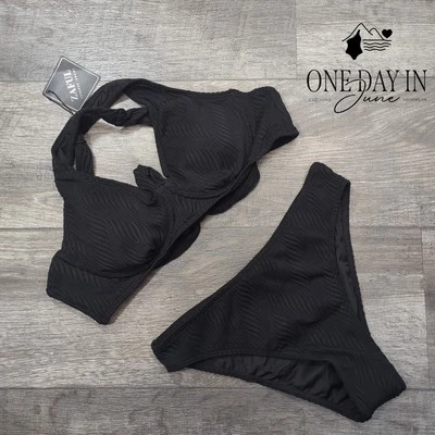 Traje de baño bikini Zaful texturizado con aros atados en la espalda talla M Foto 1 de 4