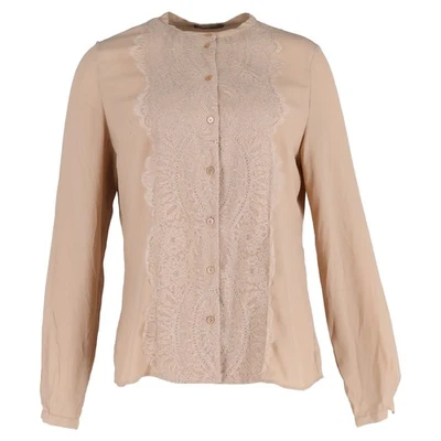 Blusa Alexander McQueen de renda aparada em poliéster bege - Imagem 1 de 3