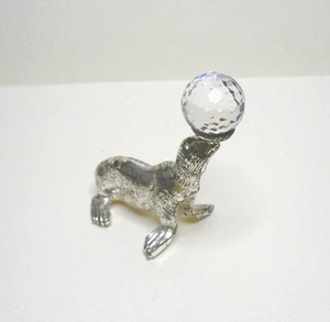 Fireball Mini Pewter Sea Lion with Swarovski Crystal Ball - Cute Animal Seal, g2 - Picture 1 of 13