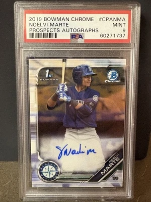 2019 Bowman Chrome - Prospects Autographs Noelvi Marte #CPA-NMA (AU, RC) PSA 9 - Image 1 of 2