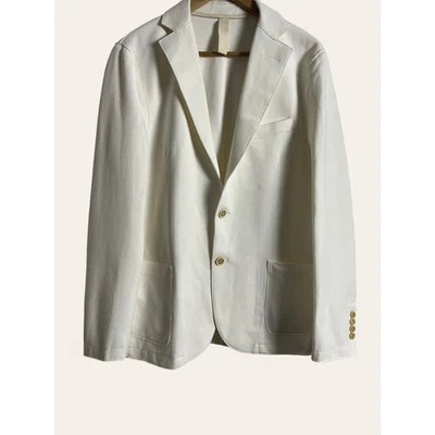 Chaqueta Blazer clásica con dos botones y bolsillo de parche de algodón blanco Eleventy Talla grande Foto 1 de 4