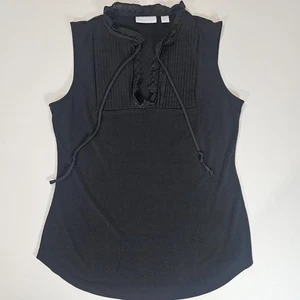 New York & Company Top Womens XS Black Sleeveless Pleated Lace Chest Fairy Goth - Picture 1 of 6
