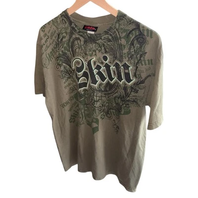 Vintage Y2K Skin Industries Short Sleeve T-Shirt Fits Sz XL Double Sided Grunge - Image 1 of 3