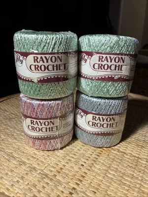 Hilo de ganchillo Lily Art Rayón, 100 yardas cada uno, verde menta, rosa lila, azul Foto 1 de 4
