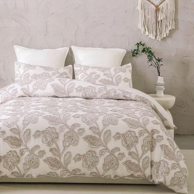 NEW Anthropologie Embroidered Floral Jacquard Cotton Bedding Duvet & Sham Set - Image 1 of 4