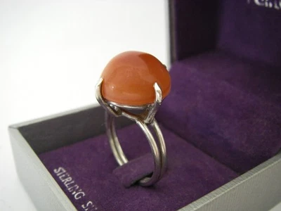 taille 54 Bague argent massif 950 vintage créateur cornaline ? années 1980/90 - Photo 1/4