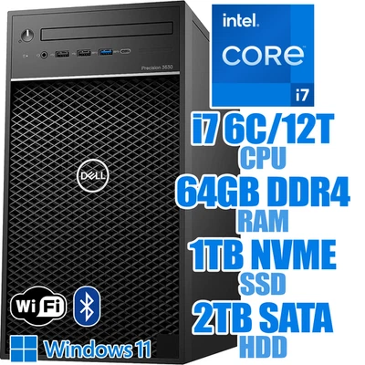 Dell Precision 3630 Windows 11 PC┃i7-8700┃64GB RAM┃1TB SSD┃2TB HDD┃WIFI&BT - Image 1 of 4