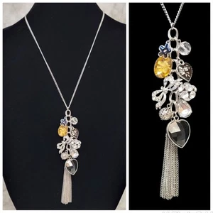 Eklektisch Charm Statement Halskette Silberfarben Herz Schleife Quaste Strass Funky - Bild 1 von 12