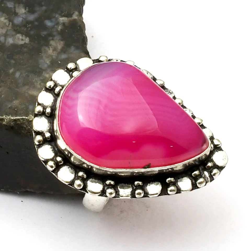 Botswana Agate Gemstone Ethnic Handmade Ring Jewelry Gift US Size-6.75 AR 34791 - Image 1 of 1