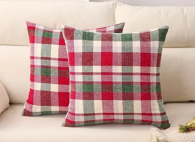 Pack de 2 Fundas de Almohada Decorativas a Cuadros de Navidad Cojín Escocés Tartán Foto 1 de 4