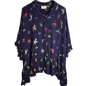 Maeve Anthropologie Mallory Ruffled Blouse Oversized Butterflies Novelty 3X - Picture 1 of 14
