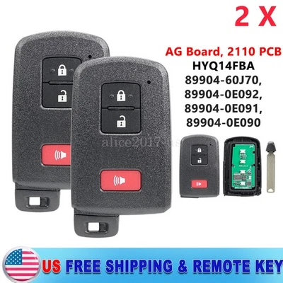 2 Para Toyota Tacoma 2015-2020 3 Botones Proximidad Control Remoto Inteligente Llavero HYQ14FBA Foto 1 de 4