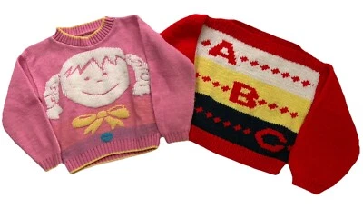 Suéter Pullover Retro Vintage Años 80 Niñas Tejido LOTE DE 2 Rosa Rojo Talla 4/5 Foto 1 de 4