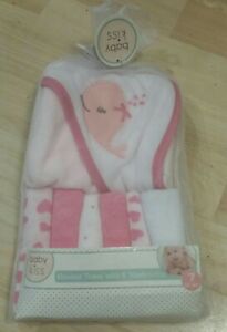 BABY KISS BATH SET 1 HOODED TOWEL 6 WASHCLOTHS GIFT - Whale and hearts