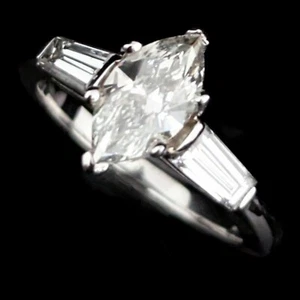 1950s GIA Marquise Cut Diamond Baguette Platinum Engagement Ring Vintage Estate - Picture 1 of 13