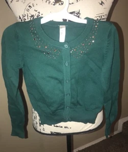 NWT Cherokee Sweater Cardigan Green Button Down Long Sleeve Gold Beaded Sz 4/5 - Picture 1 of 5