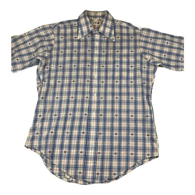 VTG Van Heusen Mens Vanopress 417 Button Up Pointy Collar S/S Shirt Plaid 70’s? - Image 1 of 4