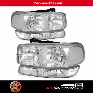 For 1999-2007 GMC Sierra Headlights Chrome Headlamps+Bumper light Reflector Pair - Foto 1 di 9