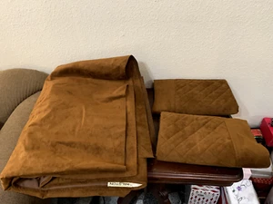 Halston for Fieldcrest Faux Suede Brown Coverlet 69 x 90" & 2 Standard Shams - Picture 1 of 24