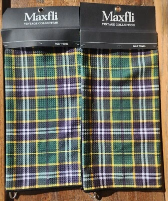*Lot Of 2* Maxfli Vintage Collection Golf Towel Plaid Microfiber 16" x 24" NEW